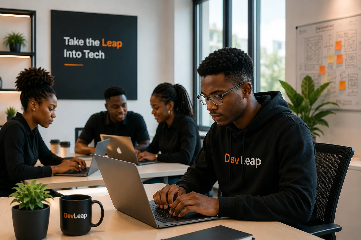 Computer lab with coding screen